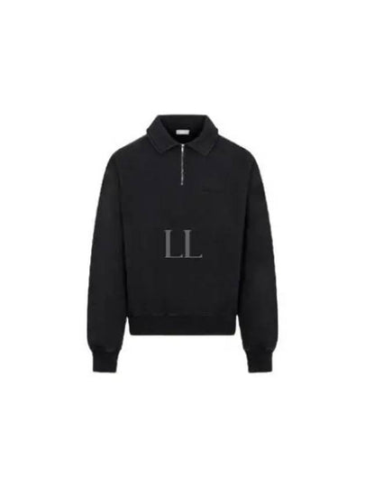 Logo Half Zip-up Oversized Long Sleeve Polo Shirt Black - DIOR - BALAAN 2