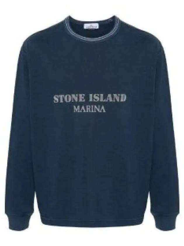 Logo Print Cotton Sweatshirt Blue - STONE ISLAND - BALAAN 2