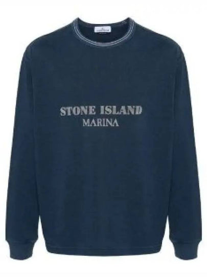 Logo Print Cotton Sweatshirt Blue - STONE ISLAND - BALAAN 2