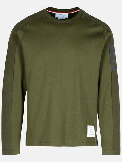 4-Bar Striped Cotton Long Sleeve T-Shirt Green - THOM BROWNE - BALAAN 2