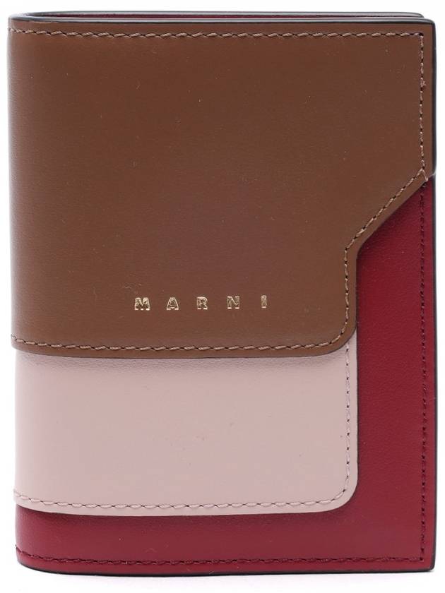 Logo Saffiano Leather Bifold Bifold Wallet Quartz Burgundy - MARNI - BALAAN.