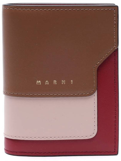 Logo Saffiano Leather Bifold Half Wallet Brown - MARNI - BALAAN 2