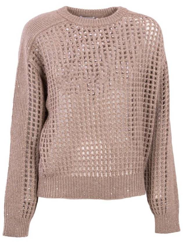 Long sleeved Crew neck Sweater With Mesh Work In Soft Wool And Cashmere Yarn Embellished With Lurex Threads And Micro Sequins Giving Shine 13307879 - BRUNELLO CUCINELLI - BALAAN 2