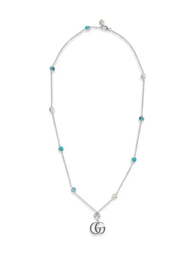 GG Marmont Double Pendant Necklace YBB527399001 Silver Blue - GUCCI - BALAAN 2