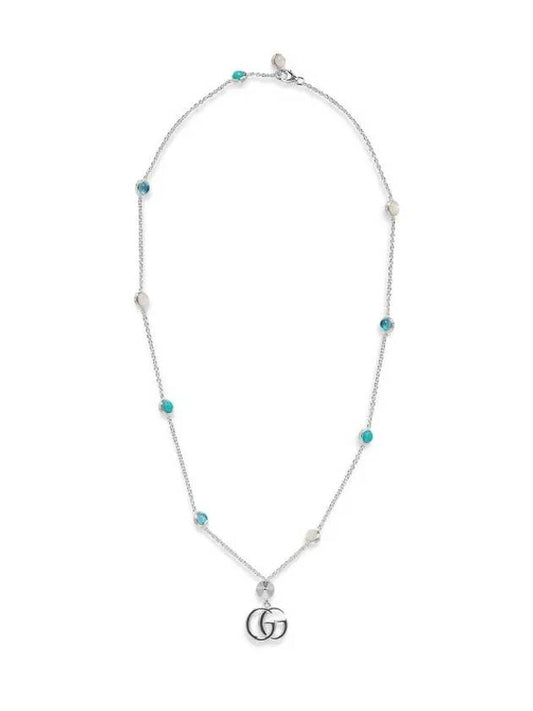 GG Marmont Double Pendant Necklace YBB527399001 Silver Blue - GUCCI - BALAAN 2