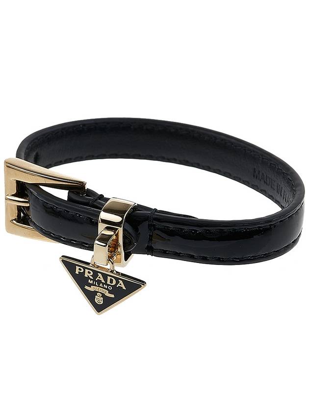 Saffiano Triangular Logo Buckle Leather Bracelet Black - PRADA - BALAAN 3