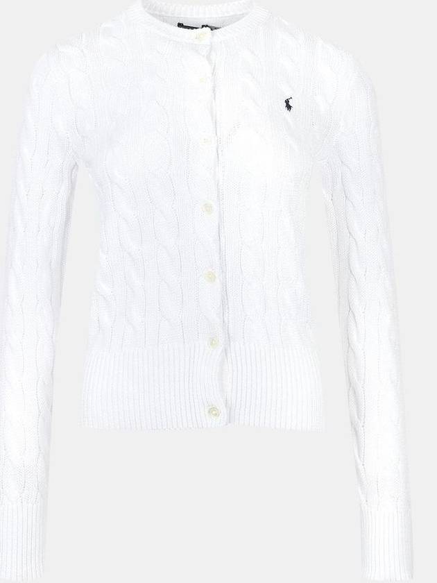 Women's Embroidered Logo Pony Cable Cardigan White - POLO RALPH LAUREN - BALAAN 2