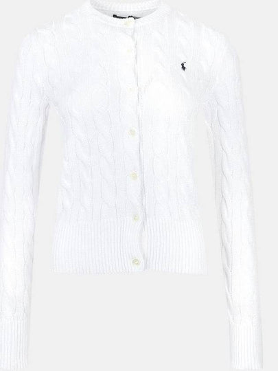 Women's Embroidered Logo Pony Cable Cardigan White - POLO RALPH LAUREN - BALAAN 2