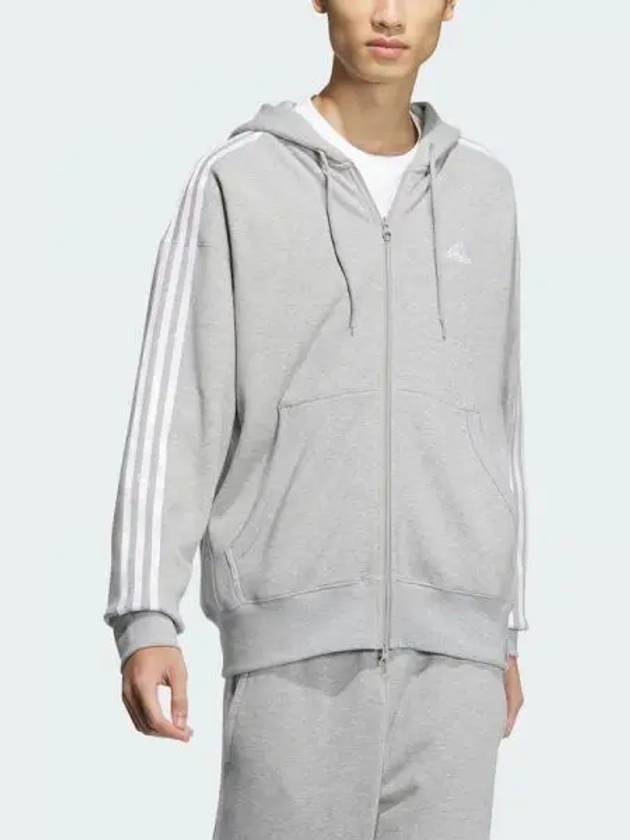 Essential 3 Stripes French Terry Zip Up Hoodie Grey - ADIDAS - BALAAN 2