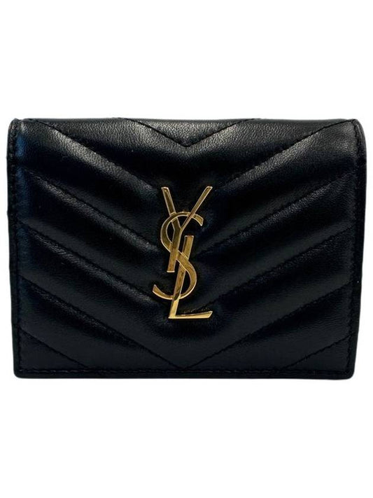 Casandra Matelasse Quilted Lambskin Flap Card Wallet Black - SAINT LAURENT - BALAAN 2