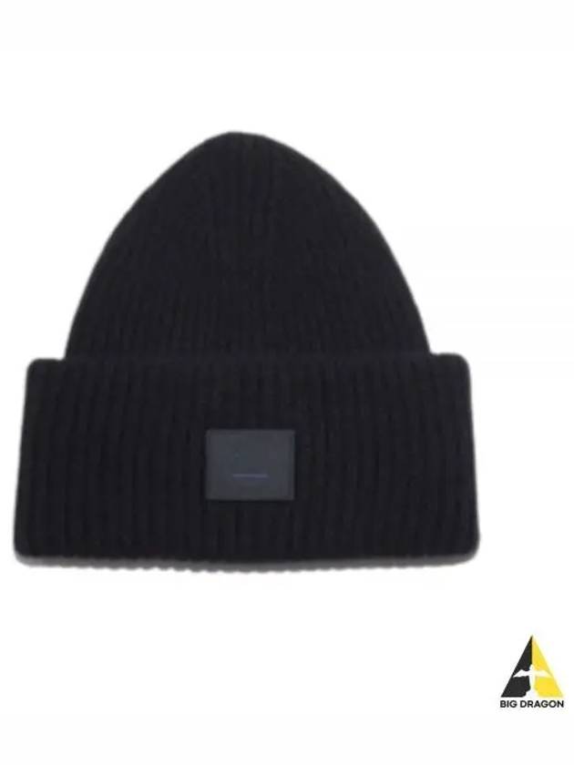Face Patch Ribbed Wool Beanie Black - ACNE STUDIOS - BALAAN 2
