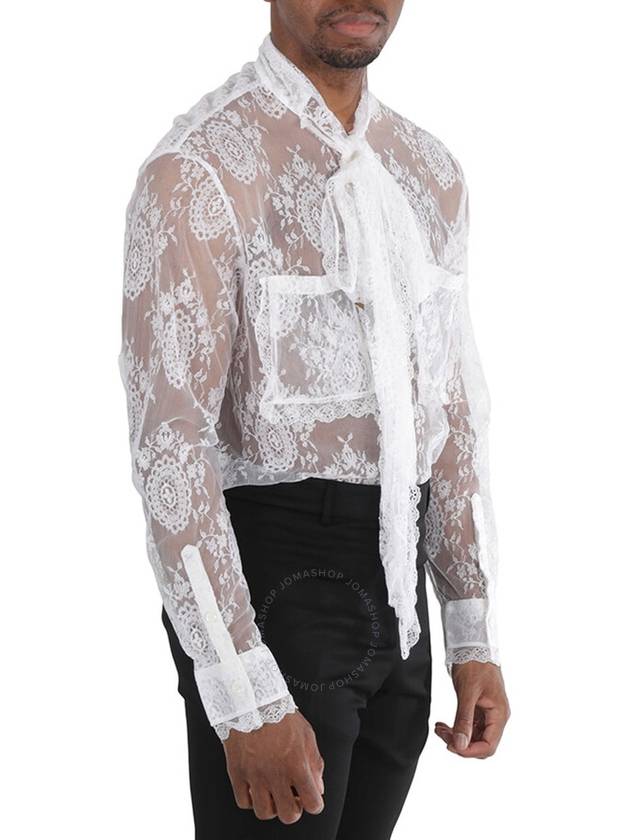 Burberry Optic White Oversized Tie-Neck Chantilly Lace Shirt, Size X-Small - BURBERRY - BALAAN 3