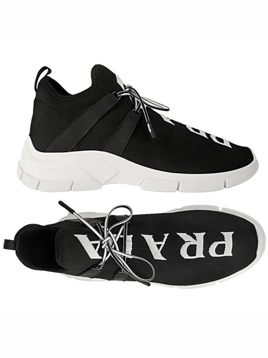 Men's Logo Knit Low Top Sneakers Black - PRADA - BALAAN 2