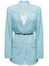 Belted Wool Blazer Jacket Light Blue - BOTTEGA VENETA - BALAAN 1