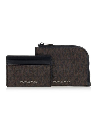 Hudson Logo 2-in-1 Canvas Card Wallet Black Brown - MICHAEL KORS - BALAAN 1