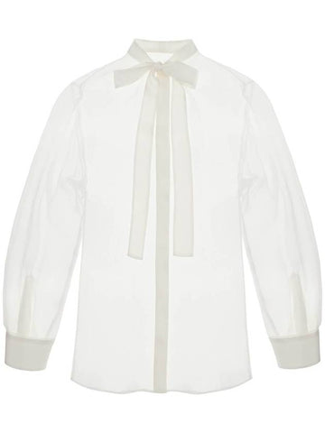 optical white silk shirt with mandarin collar - DOLCE&GABBANA - BALAAN 1