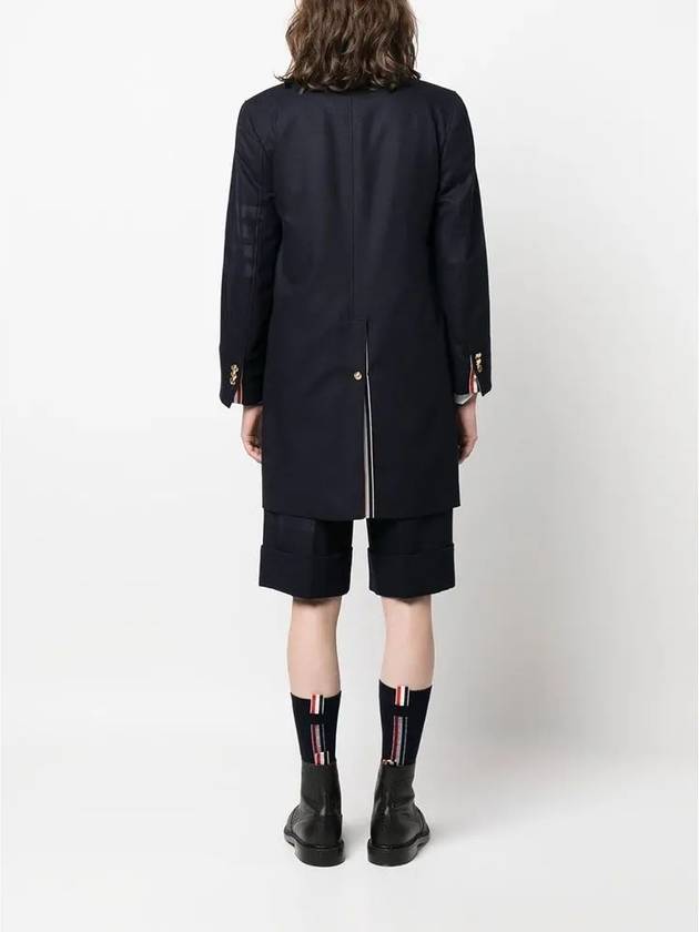 Flannel Sack 4 Bar Wool Cashmere Single Coat Navy - THOM BROWNE - BALAAN 6