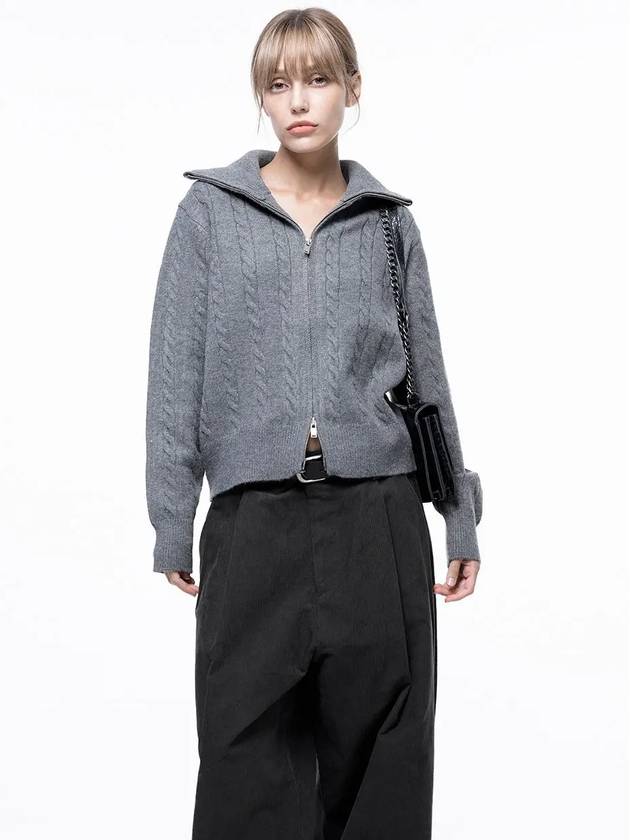 Four Woman Women s Soft Cable Zip up Knit Cardigan Gray W243TP03GR - CHANCE'S NOI - BALAAN 1