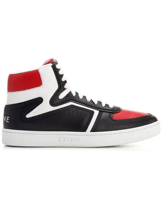 Homme Leather High Top Sneakers Black Red - CELINE - BALAAN.