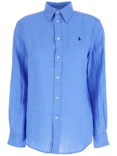 Light-Blue Shirt With Pony Detail On The Front In Linen Woman - POLO RALPH LAUREN - BALAAN 1