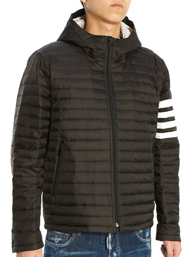 Matte Nylon 4-Bar Stripe Downfill Quilted Hoodie Padding Black - THOM BROWNE - BALAAN 5