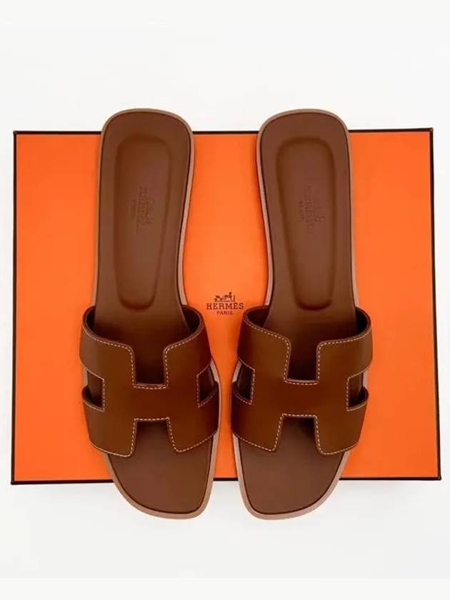 Oran Calfskin Slippers Gold Piqures Ecrues - HERMES - BALAAN 2