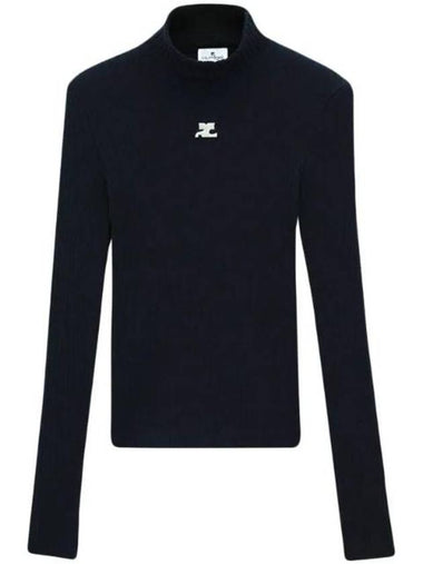 Mockneck Rib Knit Top Navy - COURREGES - BALAAN 1