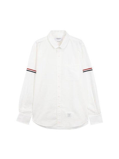 Armband Detail Seersucker Long Sleeve Shirt White - THOM BROWNE - BALAAN 2