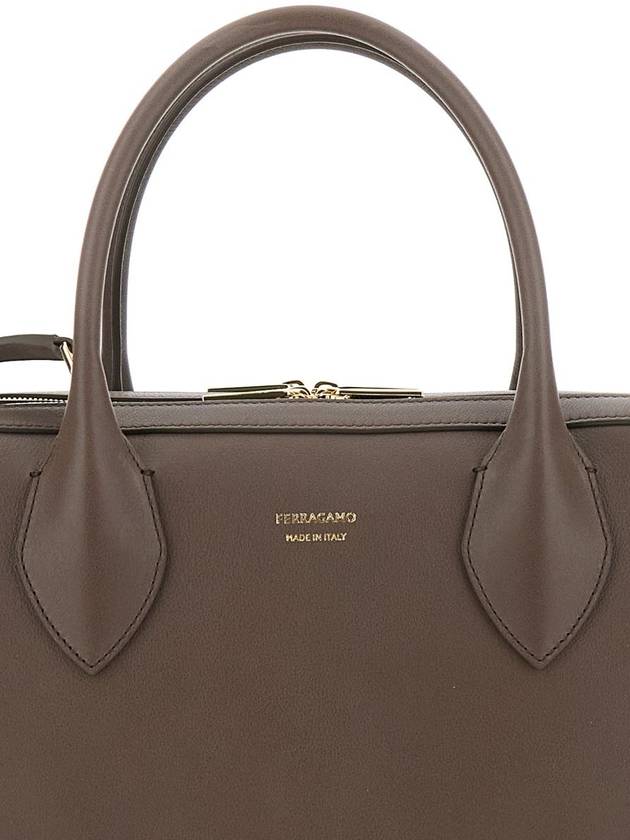 Brown Handbag With Three Zips And Logo Printed On The Front In Leather Woman - SALVATORE FERRAGAMO - BALAAN 3