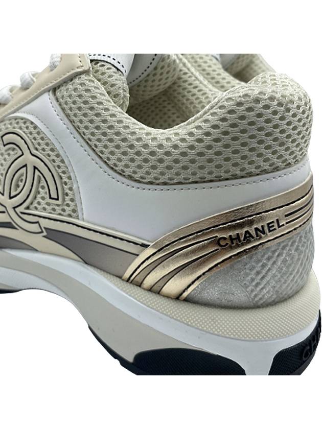 Women CC Logo Fabric Laminated Low Top Sneakers Silver Ivory - CHANEL - BALAAN 5