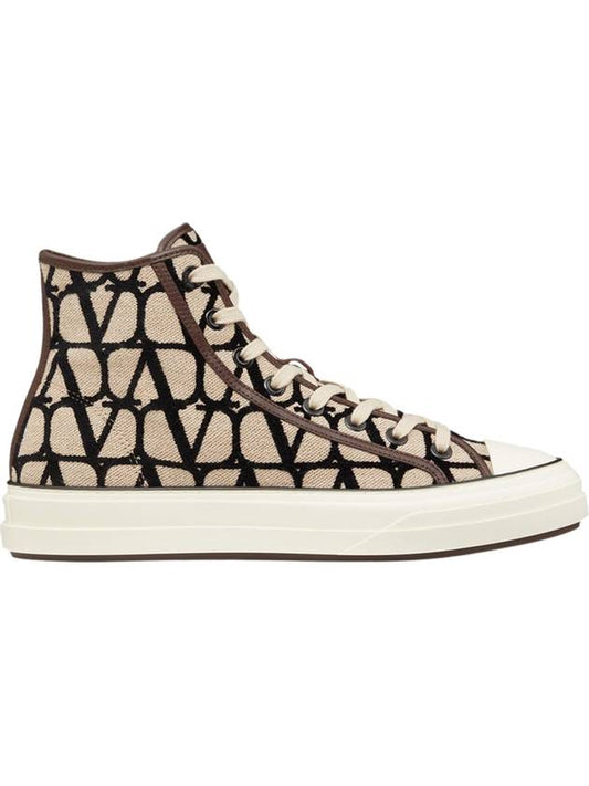 Men's Iconographe Canvas High Top Sneakers Beige - VALENTINO - BALAAN 2