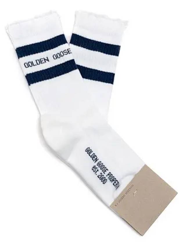 Distressed Finish Blue Stripe Logo Socks White - GOLDEN GOOSE - BALAAN.