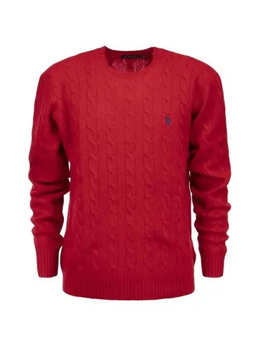 Pony Logo Embroidered Cable Knit Top Red - POLO RALPH LAUREN - BALAAN.