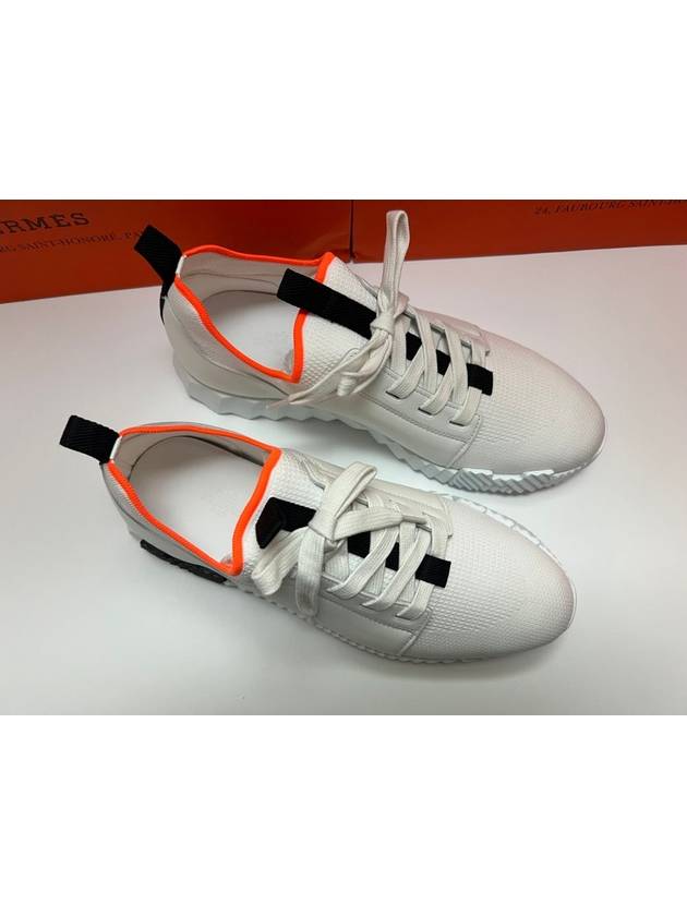 Depart Knit Calfskin Low Sneakers Blanc - HERMES - BALAAN 8