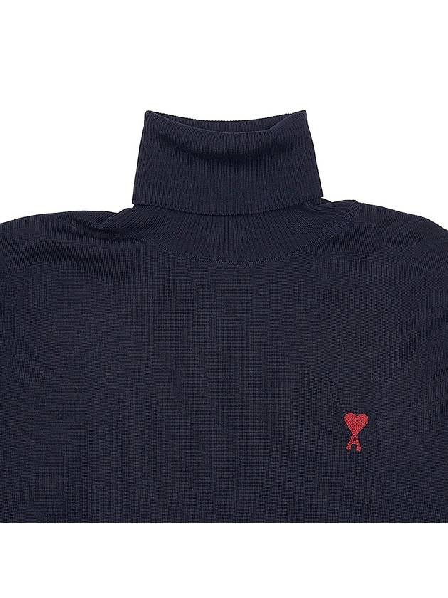 Heart Logo Wool Turtleneck Navy - AMI - BALAAN 4