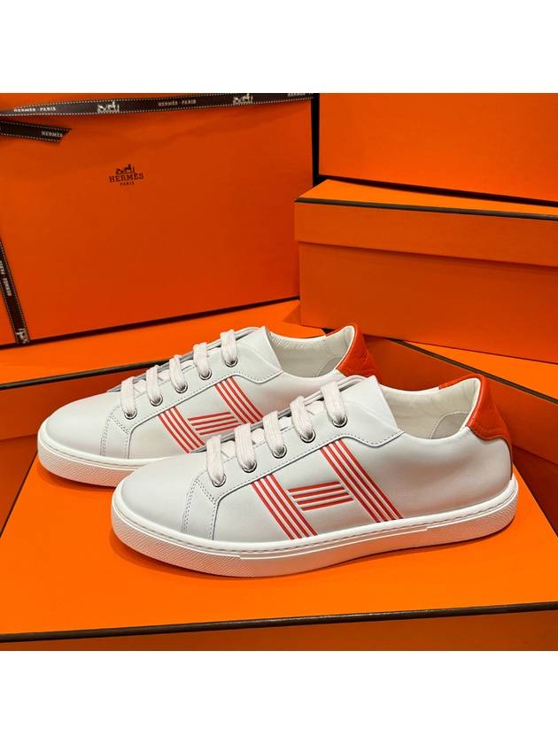 Women's Avantage Sneakers Calfskin Orange White - HERMES - BALAAN 4