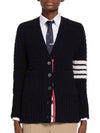 Chunky Link Merino 4 Bar VNeck Cardigan Navy - THOM BROWNE - BALAAN 3