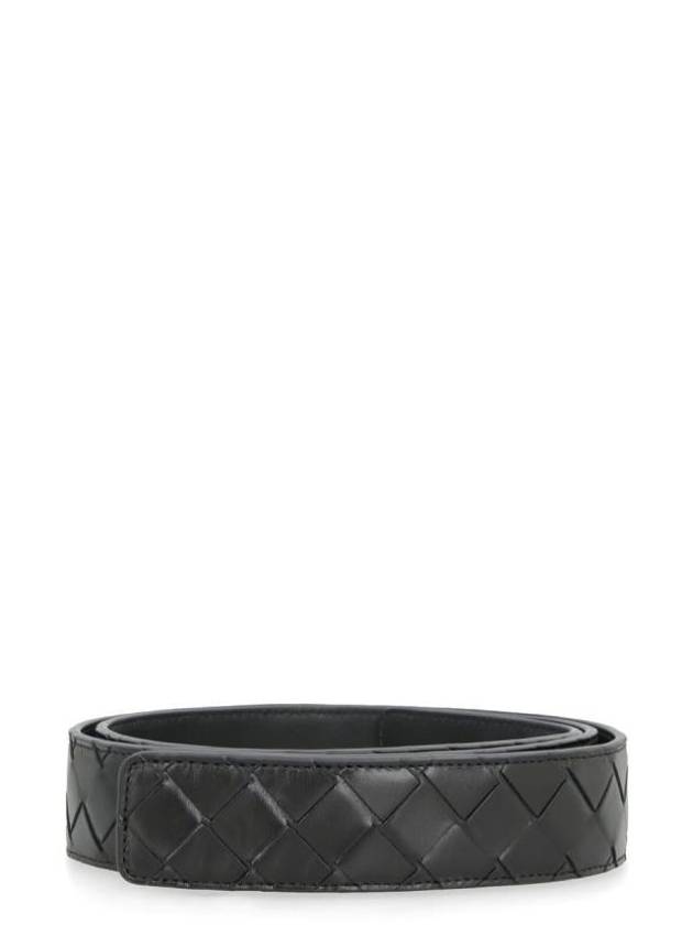 Intrecciato Velcro Closure Leather Belt Black - BOTTEGA VENETA - BALAAN 1