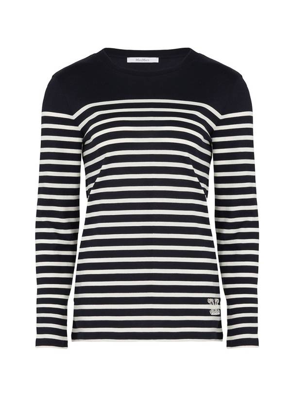 Women's M Logo Hem Striped Cotton Long Sleeve T-Shirt Black White - MAX MARA - BALAAN 1