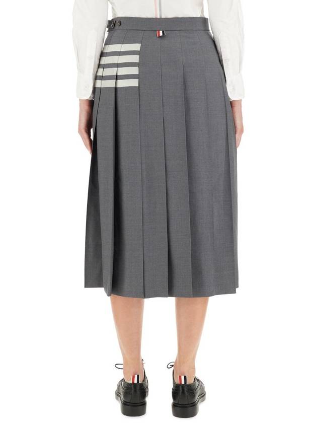 4 Bar Logo Plain Weave Wool Pleated Skirt Grey - THOM BROWNE - BALAAN 4