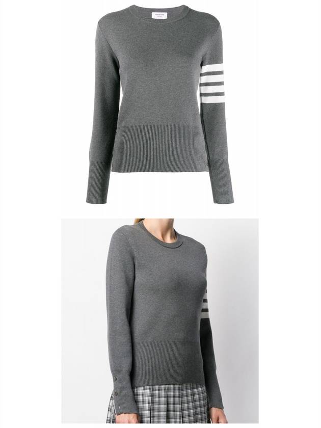 Milano Stitch Crewneck 4-Bar Cotton Crepe Knit Top Grey - THOM BROWNE - BALAAN 6