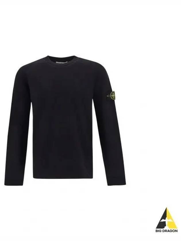 Men's Logo Patch Crew Neck Soft Cotton Knit Top Black - STONE ISLAND - BALAAN 2