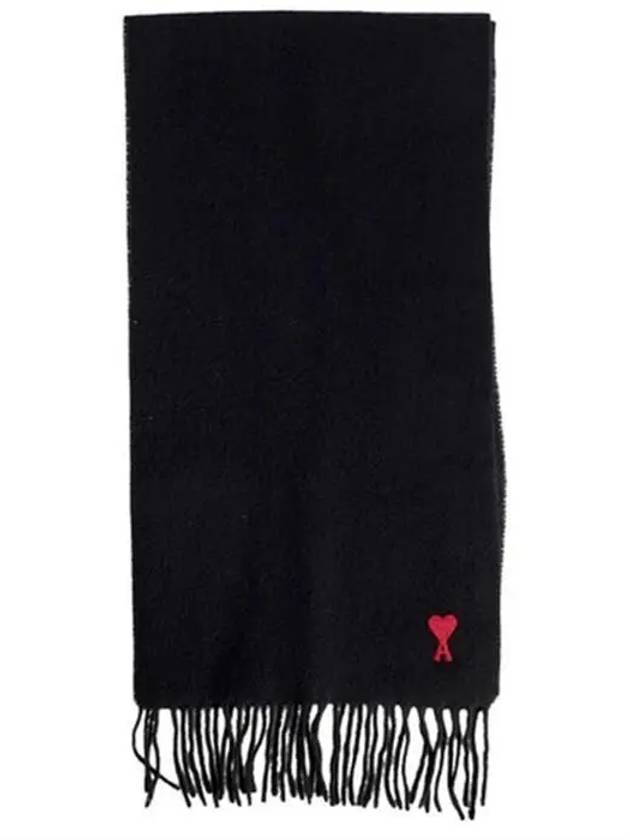 Small Heart Logo Wool Scarf Black - AMI - BALAAN 3