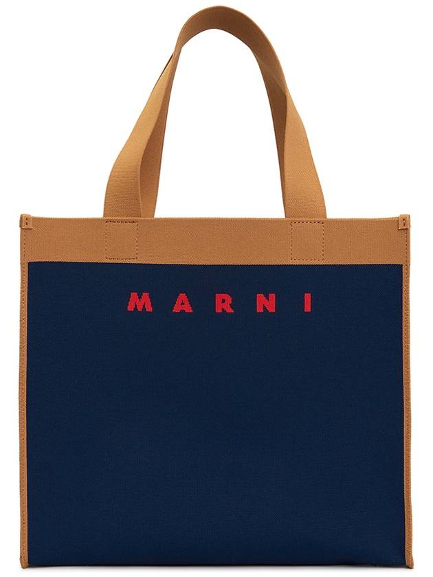 Colorblock Jacquard Tote Bag Navy - MARNI - BALAAN 3