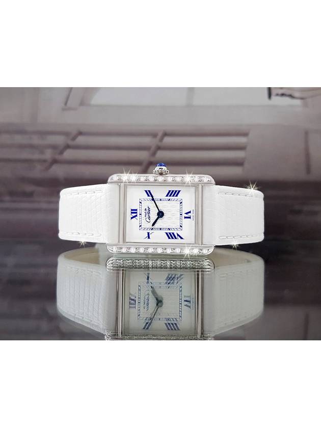 Must Tank Quartz White Roman Dial Diamond Leather Watch - CARTIER - BALAAN 8