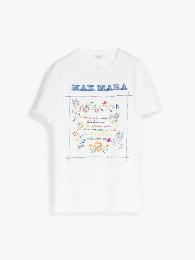 Women's Embroidered Cotton Short Sleeve T-Shirt White - MAX MARA - BALAAN.