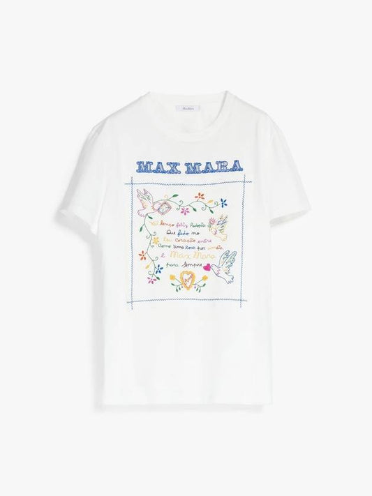 Women's Embroidered Cotton Short Sleeve T-Shirt White - MAX MARA - BALAAN 1