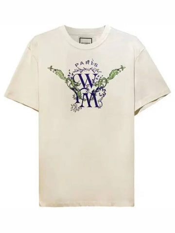 Leaf Logo Printing Cotton Round Short Sleeve T Shirt Ivory Men s W231TS11702I - WOOYOUNGMI - BALAAN 1