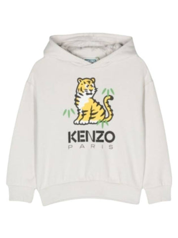 Kids Logo Print Top Hoodie Grey - KENZO - BALAAN 1