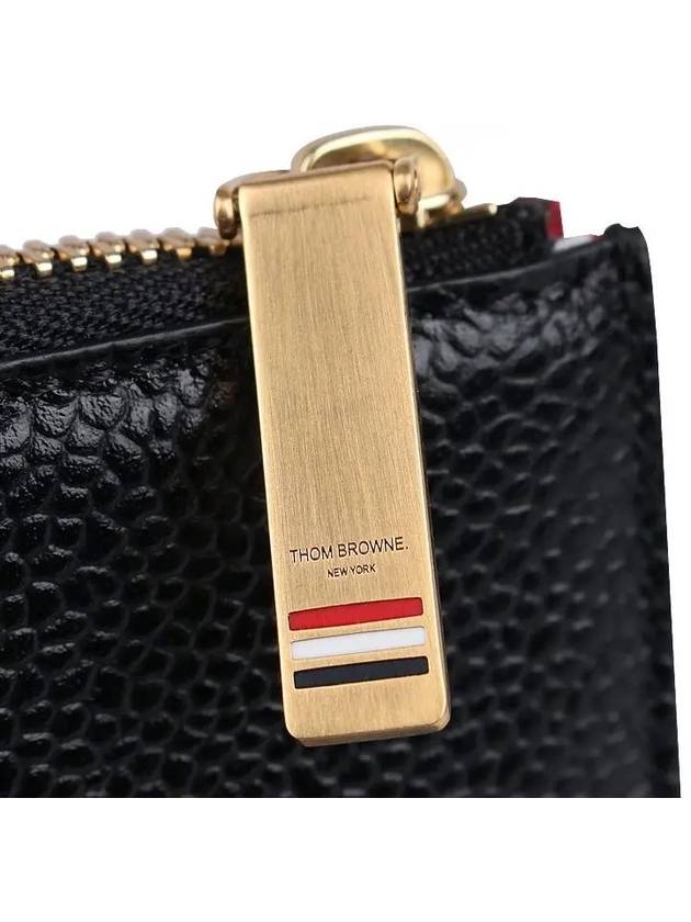 Stripe Zip Around Pebble Grain Leather Card Wallet Black - THOM BROWNE - BALAAN 9